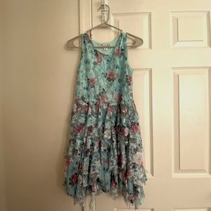 Young Girls Floral Blue-Green Dress